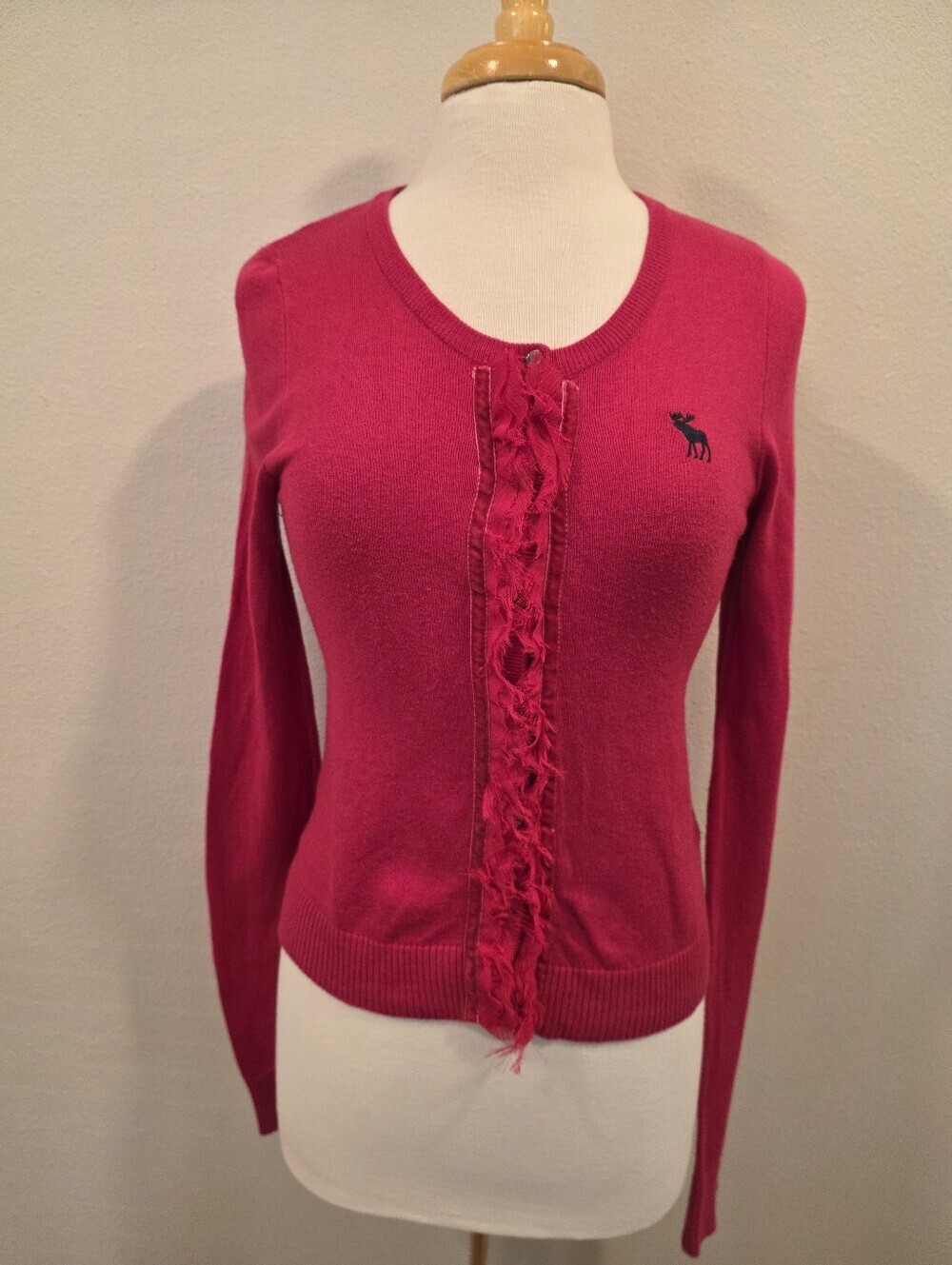 Abercrombie & Fitch Y2K Pink Fuchsia Ruffle Front Button Down Cardigan